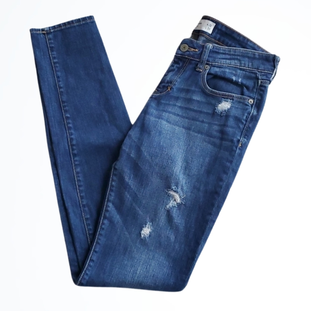 Abercrombie & Fitch Distressed A&F Super Skinny Blue Jeans Size 2 Long Inseam